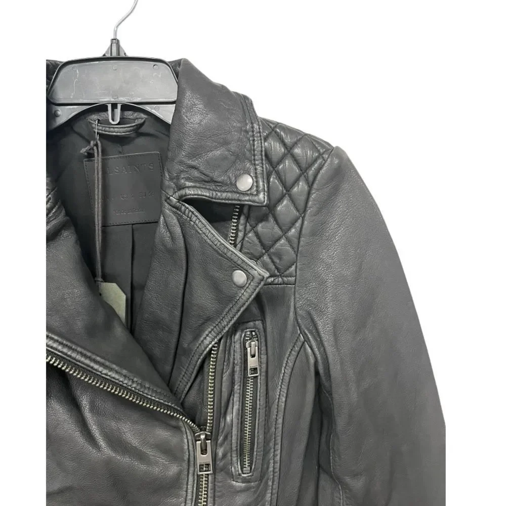 NWT ALL‎ SAINTS | Black Cargo Distressed Leather Biker Jacket XS 2